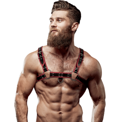 FETISH SUBMISSIVE ATTITUDE – ECO LEATHER CHEST STRAP HARNESS MEN BLACK/RED