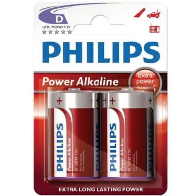 PACCHETTO PHILIPS POWER ALKALINE PILA D LR20 2